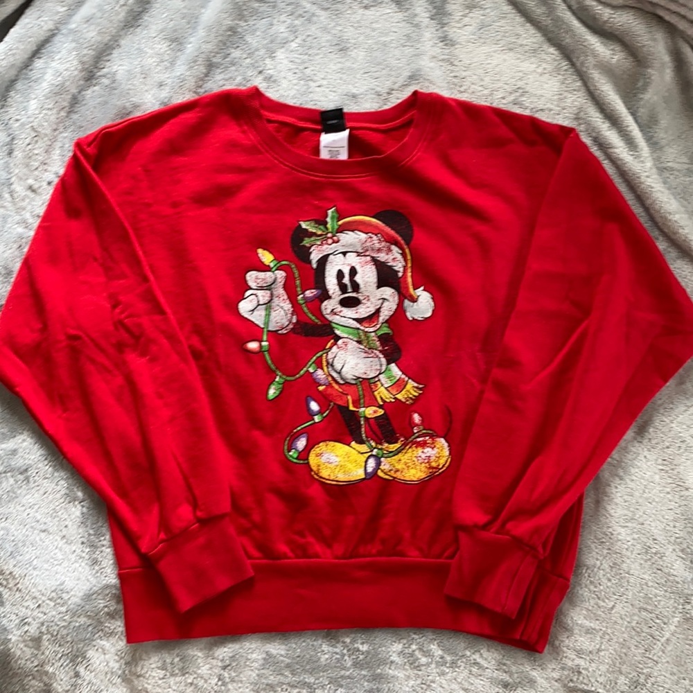 Disney Mickey Christmas Red Sweatshirt, Size XL